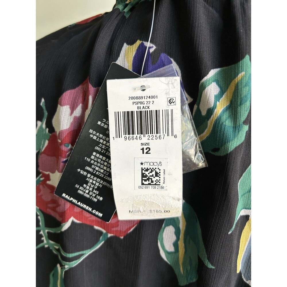 Lauren Ralph Lauren Floral Georgette Dress 12 NWT Tiered Ruffle Black Multi NEW - Picture 4 of 14